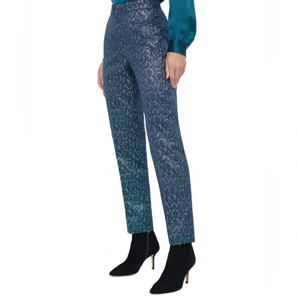 L’AGENCE Rebel Metallic Teal Jacquard Pants Size 8 NWT - Picture 2 of 4